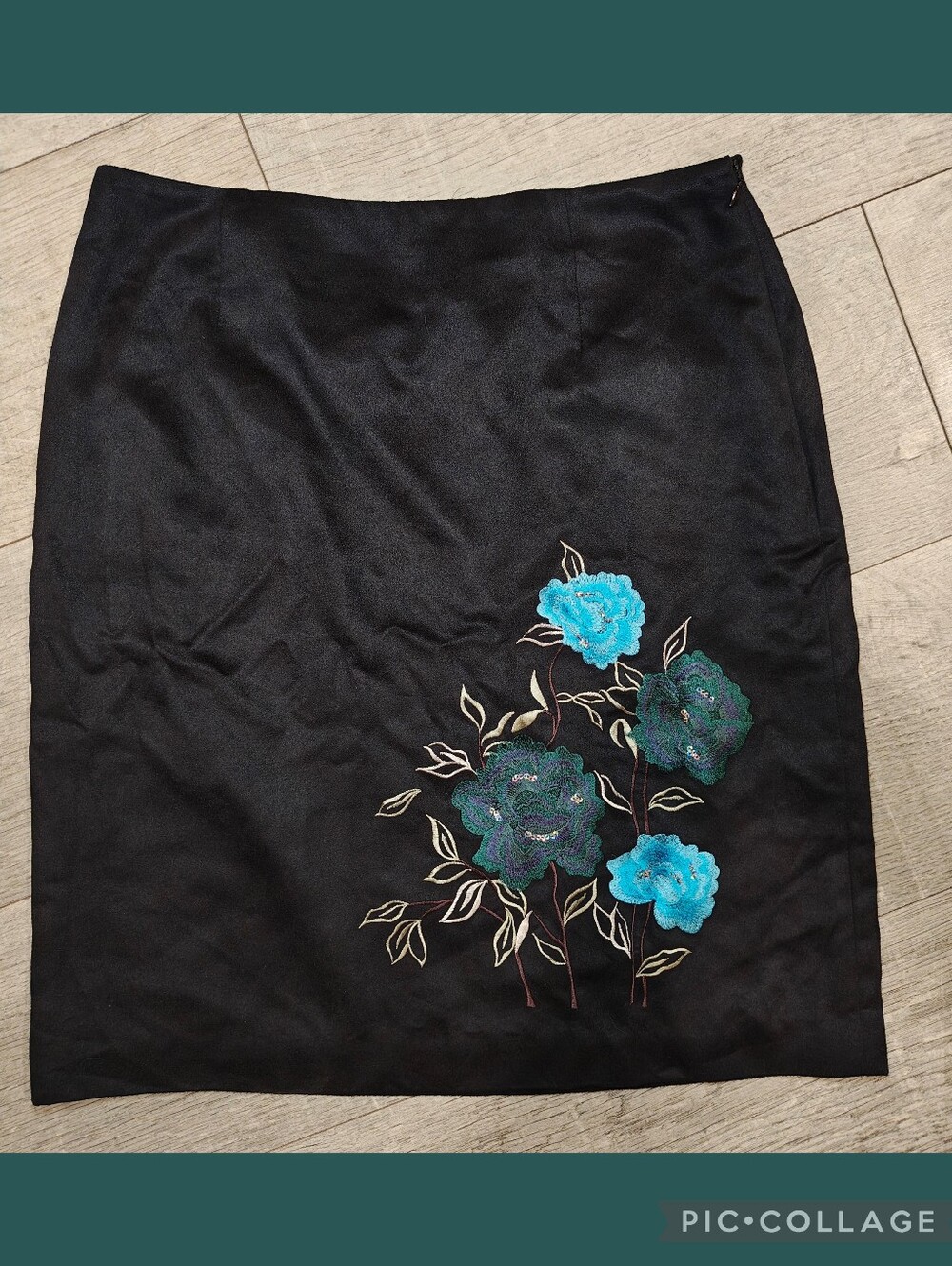 🩵🖤Y2K Alfani Velvet Teal Embroidered Floral Pencil Skirt🖤🩵